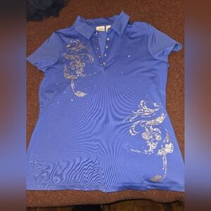 Zenergy Golf By Chico's Size 1 Golf Polo In Purple And Silver With Rhinestones